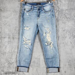 Judy Blue Jeans 9/29 Boyfriend Fit Distressed Paint Splatter Grunge
